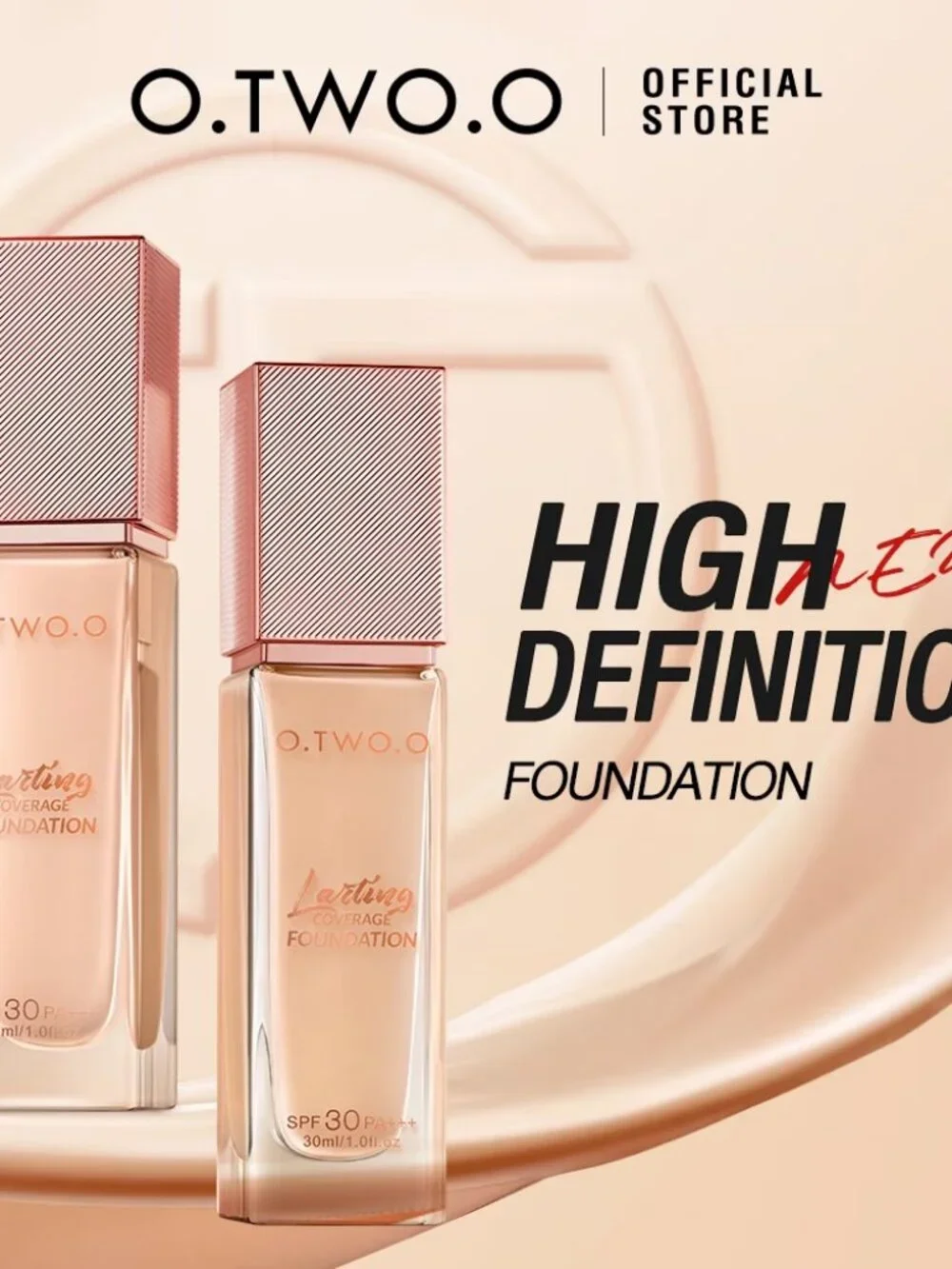 O.TWO.O Full Coverage Foundation, Oil-Control Waterproof Matte Vegan Light Beige